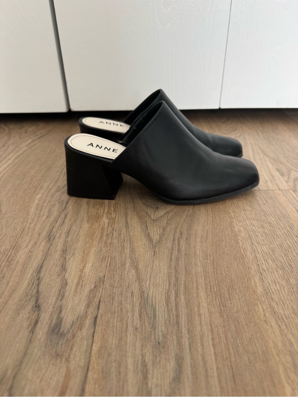 Anne Klein Black Leather Mule Heels